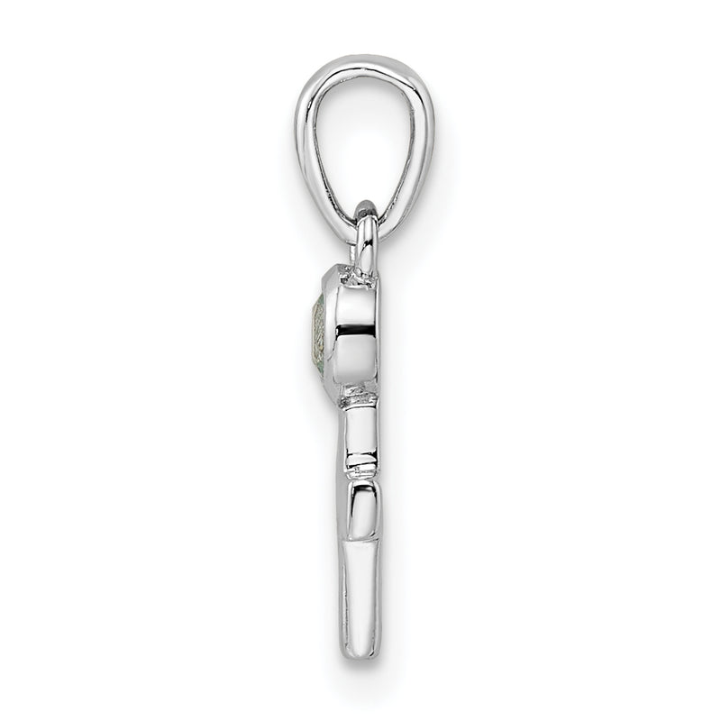 Sterling Silver Rhodium-Plated Polished White Topaz Cross Pendant