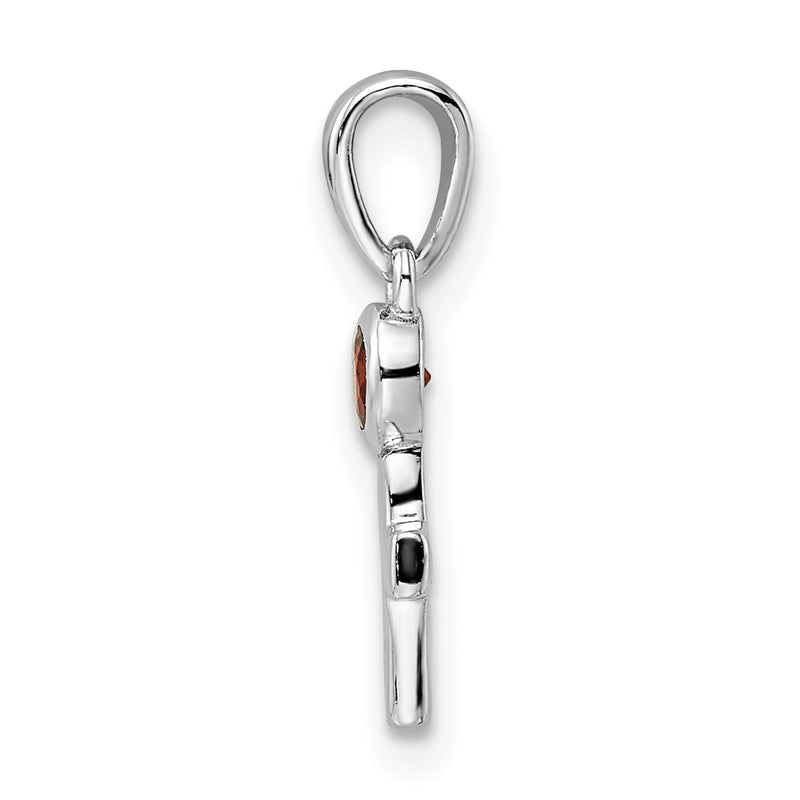 Sterling Silver Rhodium-Plated Polished Garnet Cross Pendant