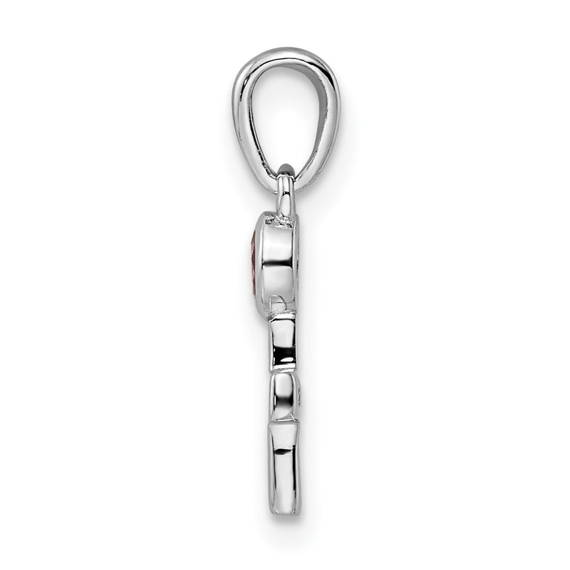 Sterling Silver Rhodium-Plated Polished Rhodolite Garnet Cross Pendant