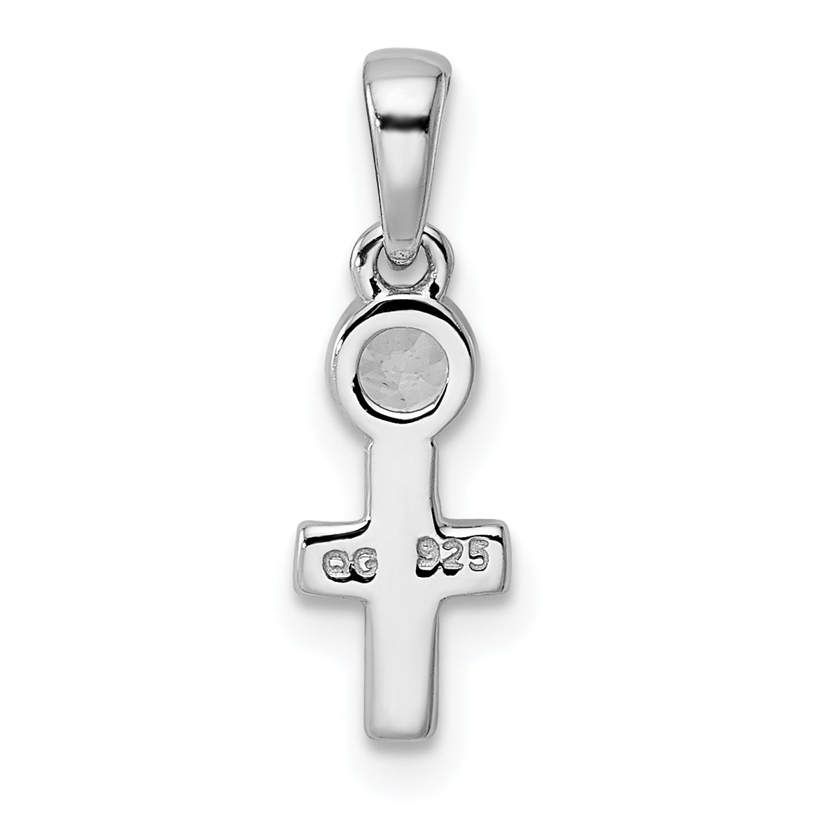 Sterling Silver Rhodium-Plated Polished Aquamarine Cross Pendant