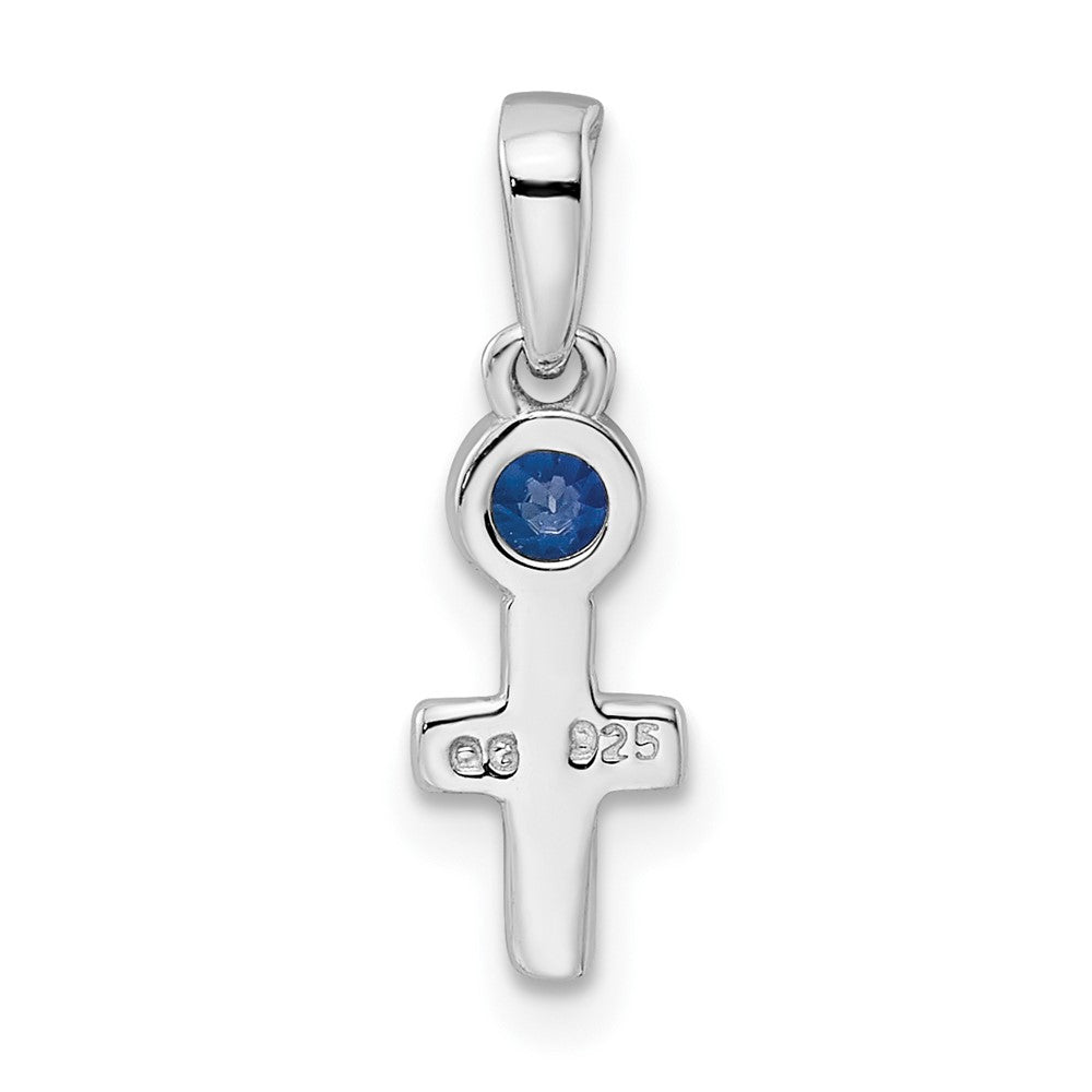 Sterling Silver Rhodium-Plated Lab Created Sapphire Cross Pendant