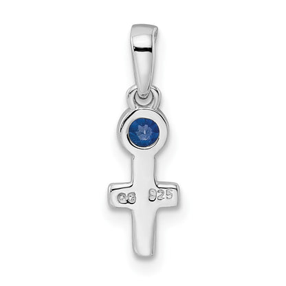 Sterling Silver Rhodium-Plated Lab Created Sapphire Cross Pendant