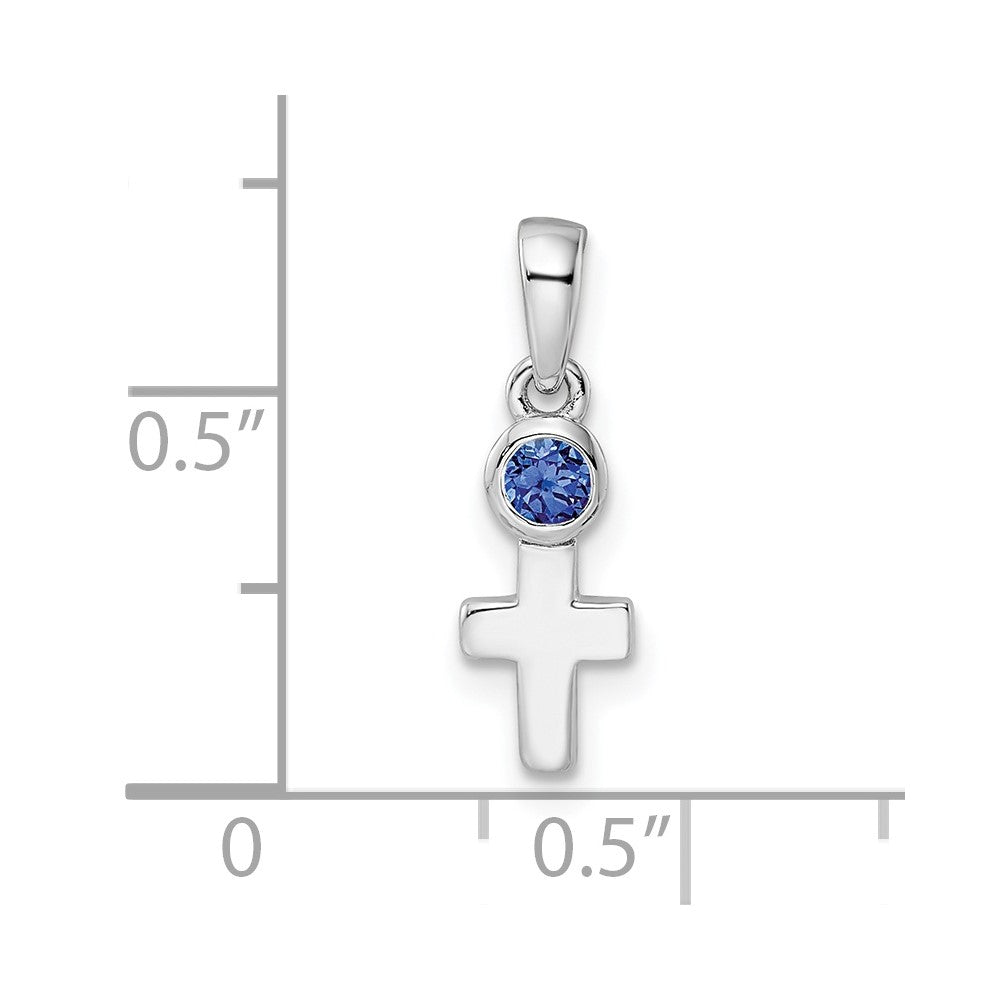 Sterling Silver Rhodium-Plated Lab Created Sapphire Cross Pendant