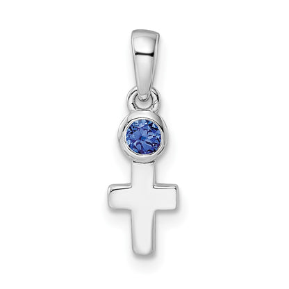 Sterling Silver Rhodium-Plated Lab Created Sapphire Cross Pendant