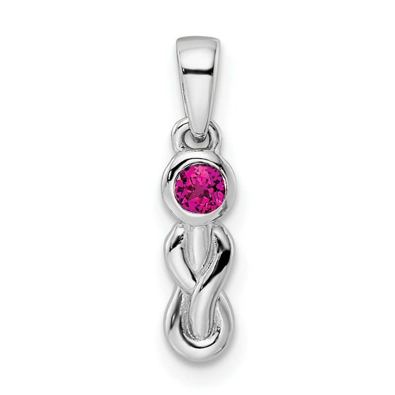 Sterling Silver Rh-Plated Polished Created Ruby Infinity Birthstone Pendant