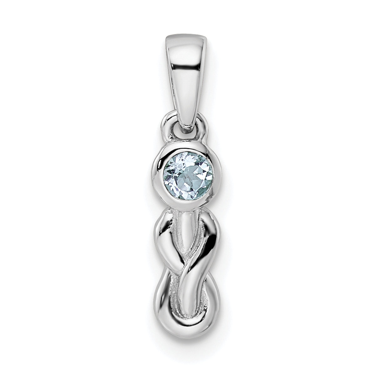 Sterling Silver Rhodium-Plated Aquamarine Infinity Birthstone Pendant