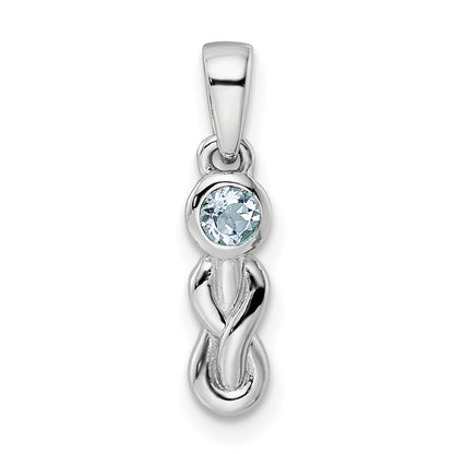 Sterling Silver Rhodium-Plated Aquamarine Infinity Birthstone Pendant