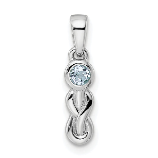 Sterling Silver Rhodium-Plated Aquamarine Infinity Birthstone Pendant