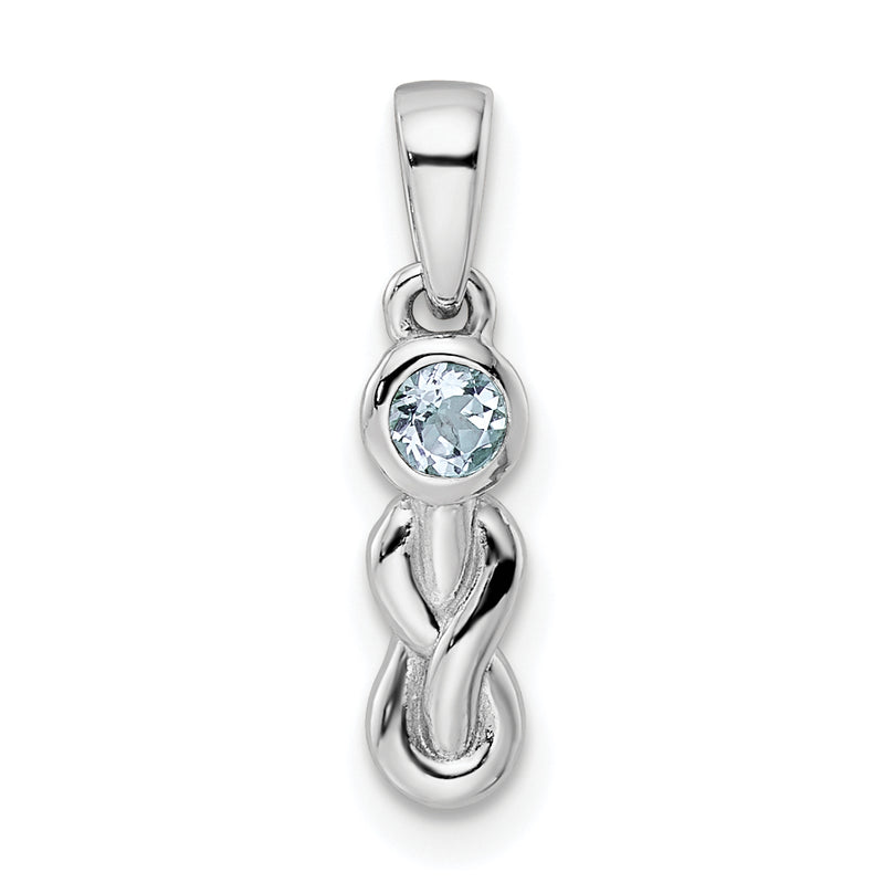 Sterling Silver Rhodium-Plated Aquamarine Infinity Birthstone Pendant