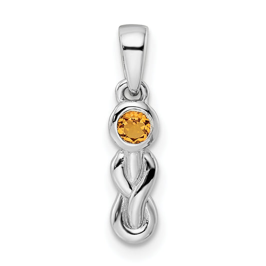 Sterling Silver Rhodium-Plated Polished Citrine Infinity Birthstone Pendant