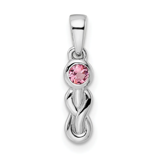 Sterling Silver Rhodium-Plated Pink Tourmaline Infinity Birthstone Pendant