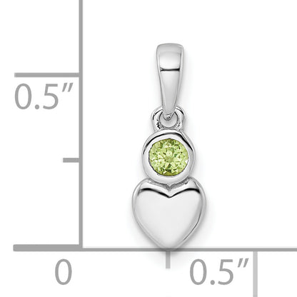 Sterling Silver Rhodium-Plated Polished Peridot Heart Pendant