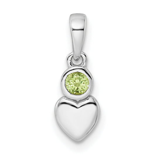 Sterling Silver Rhodium-Plated Polished Peridot Heart Pendant