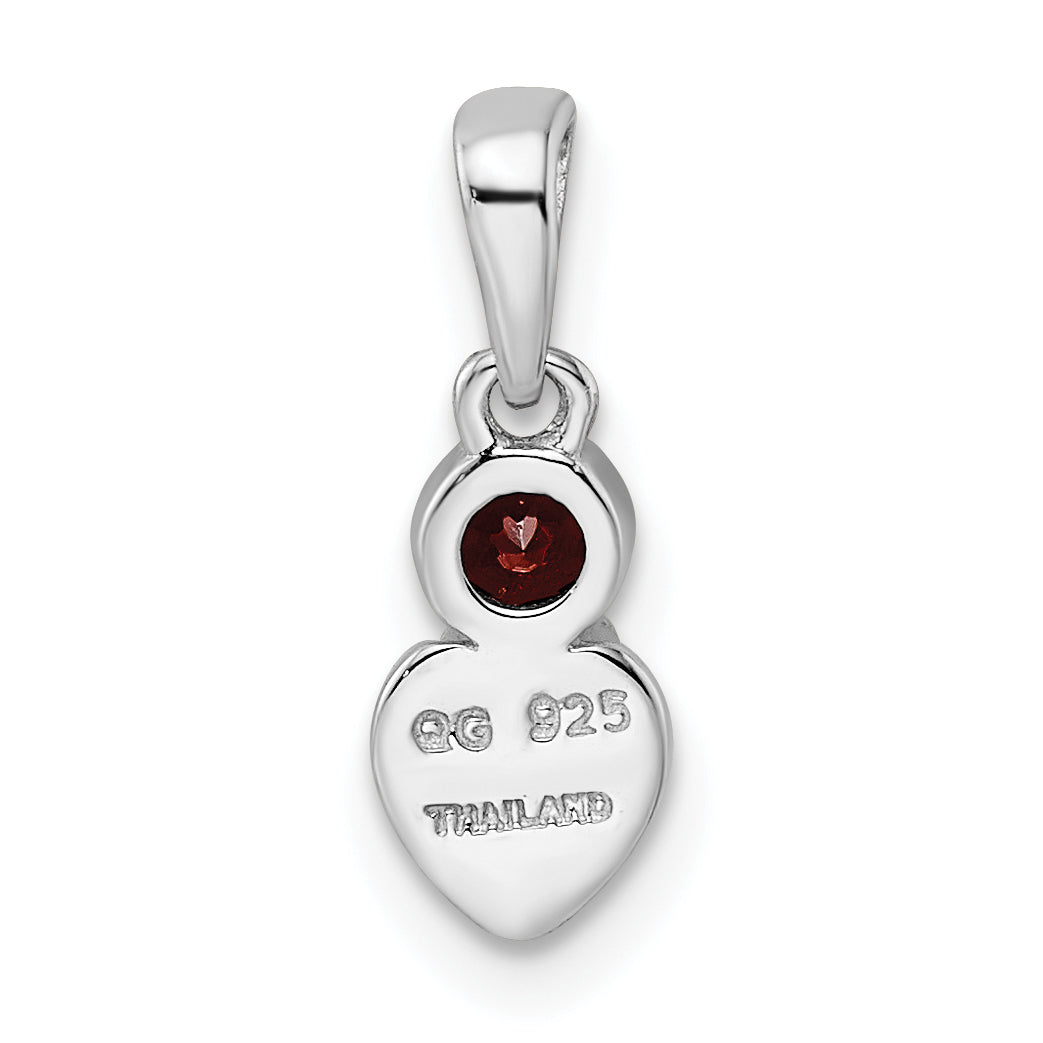 Sterling Silver Rhodium-Plated Polished Garnet Heart Pendant