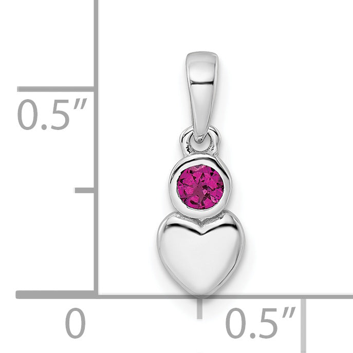 Sterling Silver Rhodium-Plated Polished Rhodolite Garnet Heart Pendant