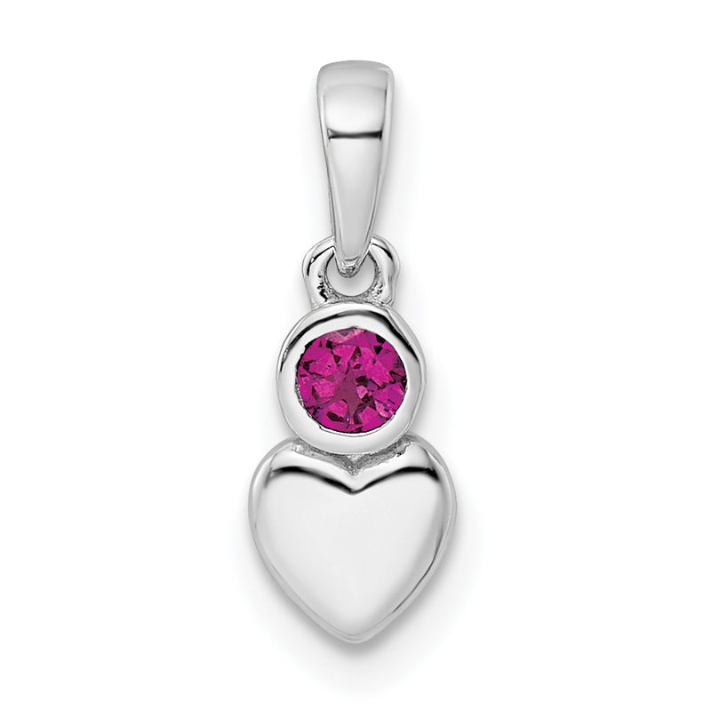 Sterling Silver Rhodium-Plated Polished Rhodolite Garnet Heart Pendant