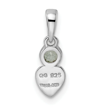 Sterling Silver Rhodium-Plated Polished Aquamarine Heart Pendant
