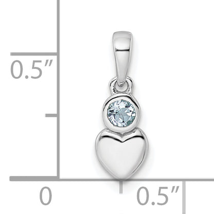 Sterling Silver Rhodium-Plated Polished Aquamarine Heart Pendant
