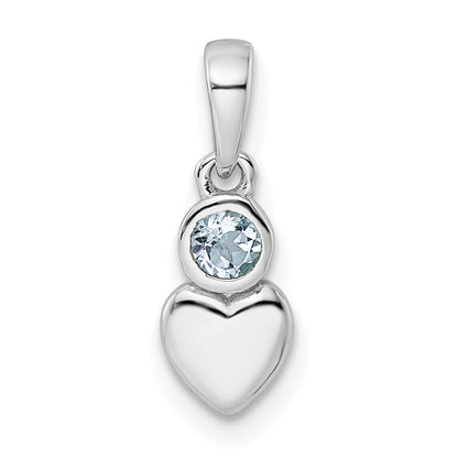 Sterling Silver Rhodium-Plated Polished Aquamarine Heart Pendant