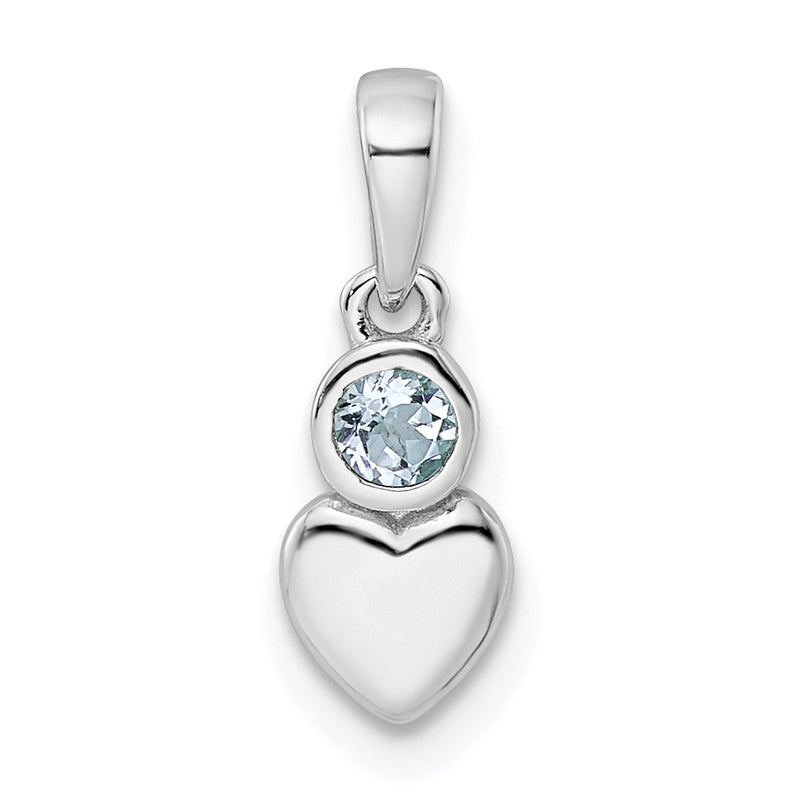Sterling Silver Rhodium-Plated Polished Aquamarine Heart Pendant