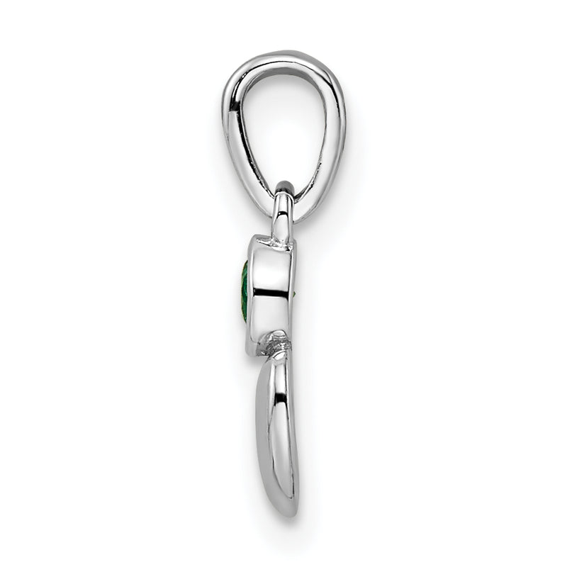Sterling Silver Rhodium-Plated Lab Created Emerald Heart Pendant