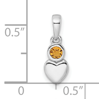 Sterling Silver Rhodium-Plated Polished Citrine Heart Pendant