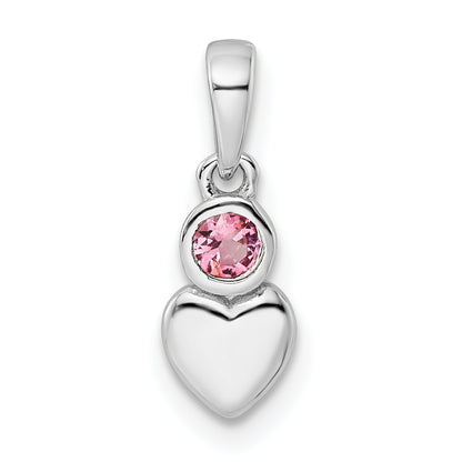 Sterling Silver Rhodium-Plated Polished Pink Tourmaline Heart Pendant