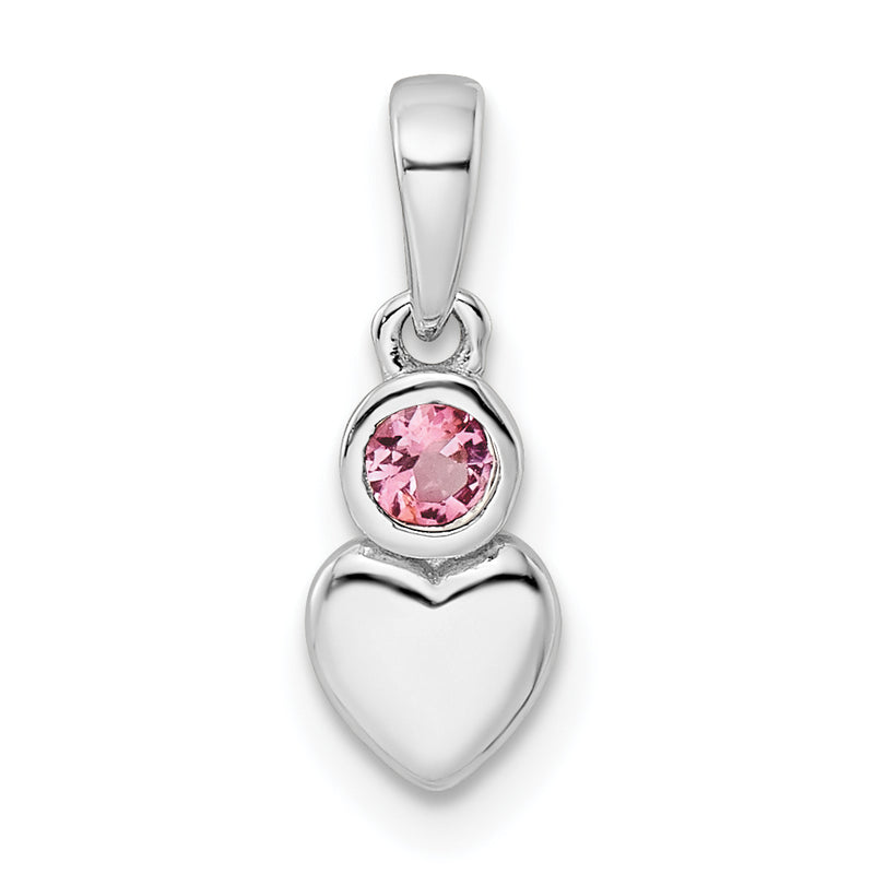 Sterling Silver Rhodium-Plated Polished Pink Tourmaline Heart Pendant