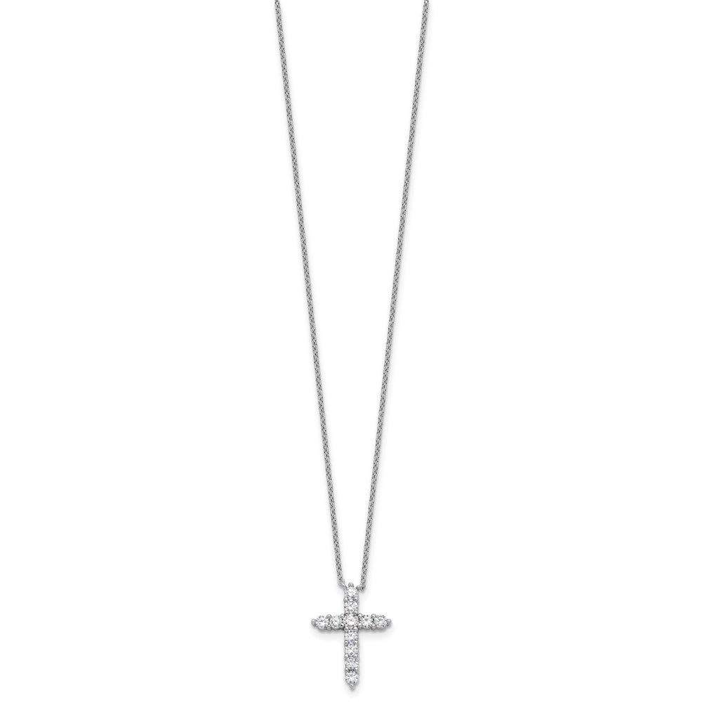Sterling Silver Rhodium Plated CZ April Birthstone Cross 16in w/2in Ext Necklace