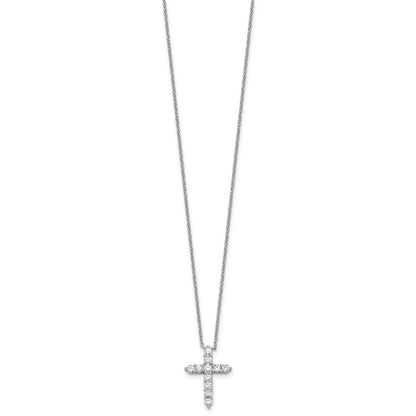 Sterling Silver Rhodium Plated CZ April Birthstone Cross 16in w/2in Ext Necklace