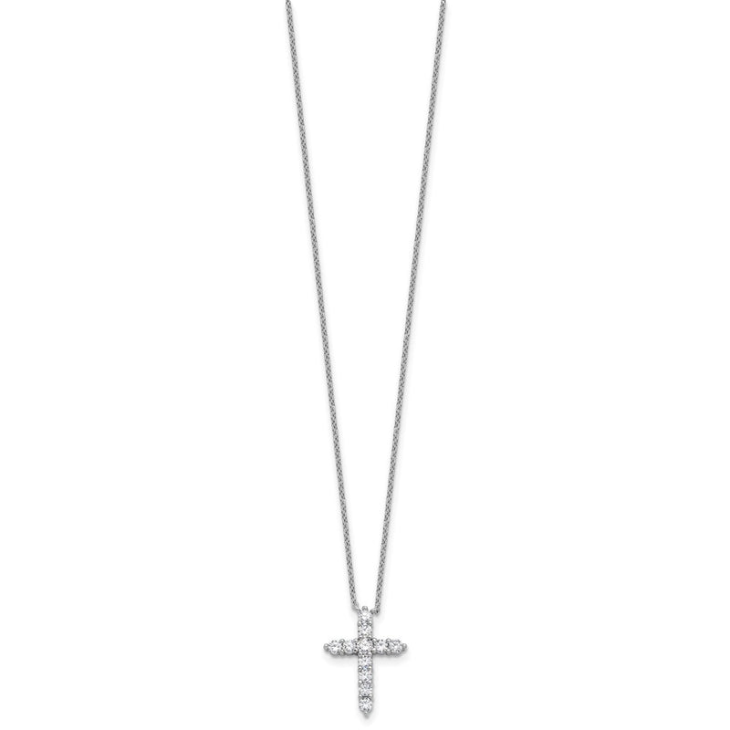 Sterling Silver Rhodium Plated CZ April Birthstone Cross 16in w/2in Ext Necklace