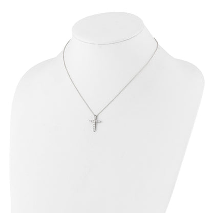 Sterling Silver Rhodium Plated CZ April Birthstone Cross 16in w/2in Ext Necklace