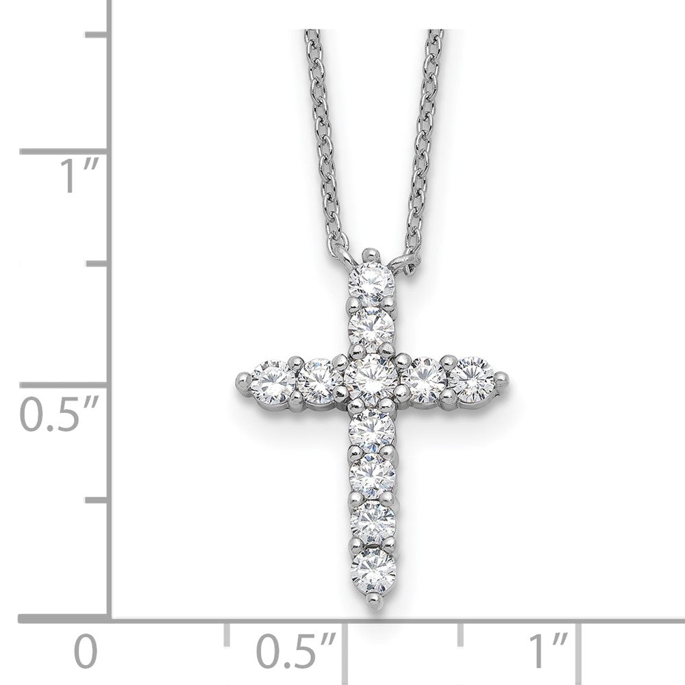 Sterling Silver Rhodium Plated CZ April Birthstone Cross 16in w/2in Ext Necklace
