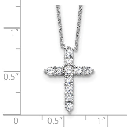Sterling Silver Rhodium Plated CZ April Birthstone Cross 16in w/2in Ext Necklace