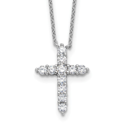Sterling Silver Rhodium Plated CZ April Birthstone Cross 16in w/2in Ext Necklace