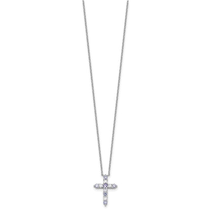 Sterling Silver Rhodium Plated Lt Purple CZ June Birthstone Cross w/2in Ext Necklace