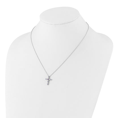 Sterling Silver Rhodium Plated Lt Purple CZ June Birthstone Cross w/2in Ext Necklace