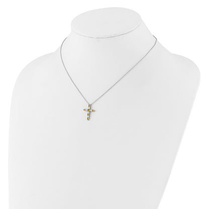 Sterling Silver Rhodium Plated Yellow CZ Nov Birthstone Cross w/2in Ext Necklace