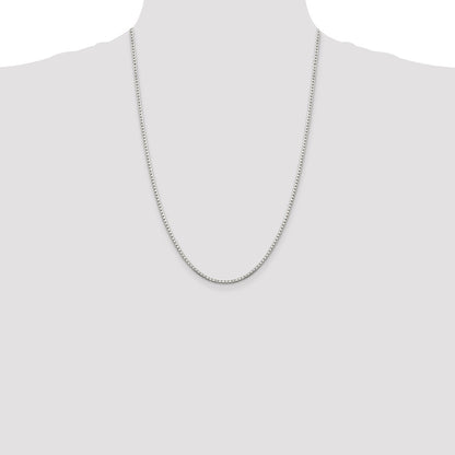 24 Inch Sterling Silver 2mm 8 Sided Diamond-Cut Box Chain Necklace