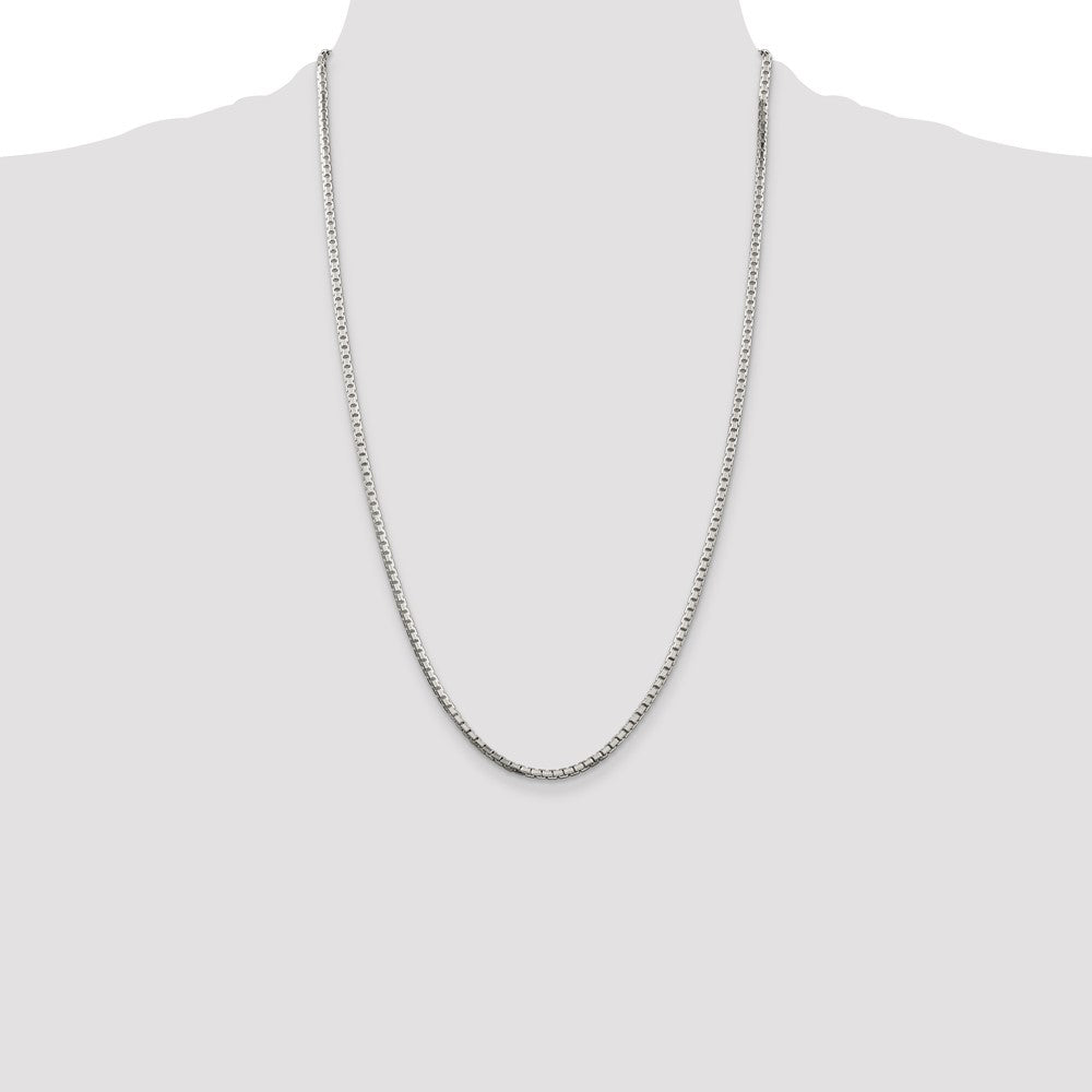26 Inch Sterling Silver 2.5mm 8 Sided Diamond-Cut Box Chain Necklace