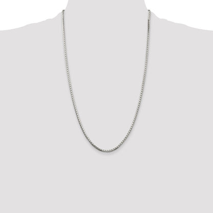 26 Inch Sterling Silver 2.5mm 8 Sided Diamond-Cut Box Chain Necklace