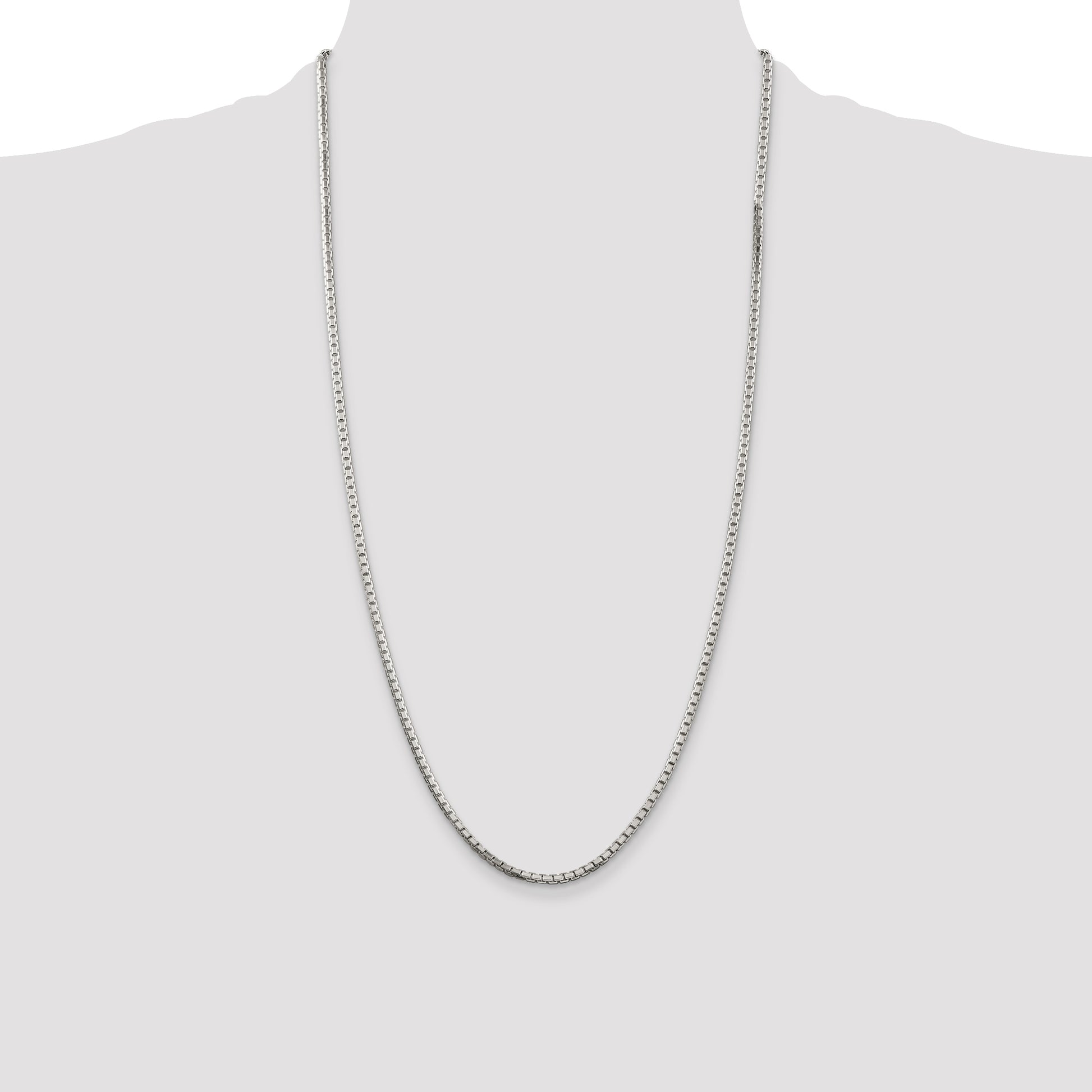 28 Inch Sterling Silver 2.5mm 8 Sided Diamond-Cut Box Chain Necklace