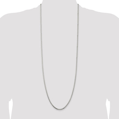 36 Inch Sterling Silver 2.5mm 8 Sided Diamond-Cut Box Chain Necklace