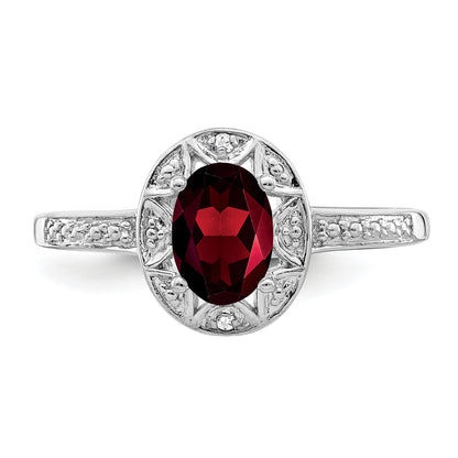 Sterling Silver Rhodium-Plated Diam. & Garnet Ring