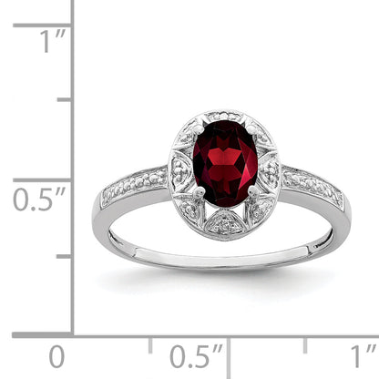 Sterling Silver Rhodium-Plated Diam. & Garnet Ring