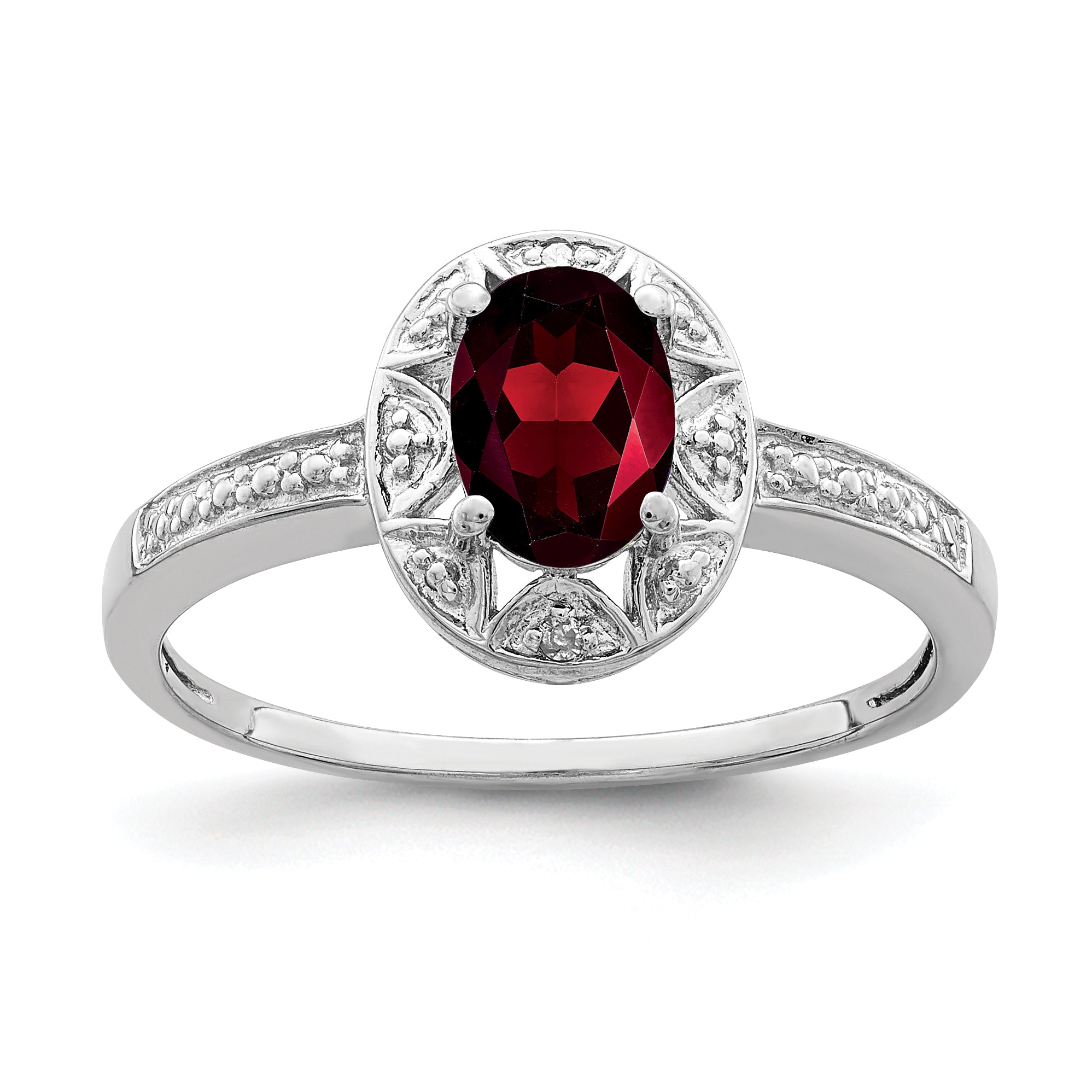 Sterling Silver Rhodium-Plated Diam. & Garnet Ring