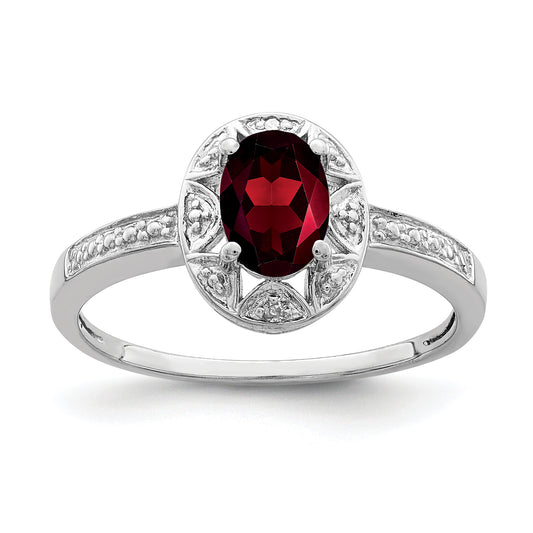 Sterling Silver Rhodium-Plated Diam. & Garnet Ring