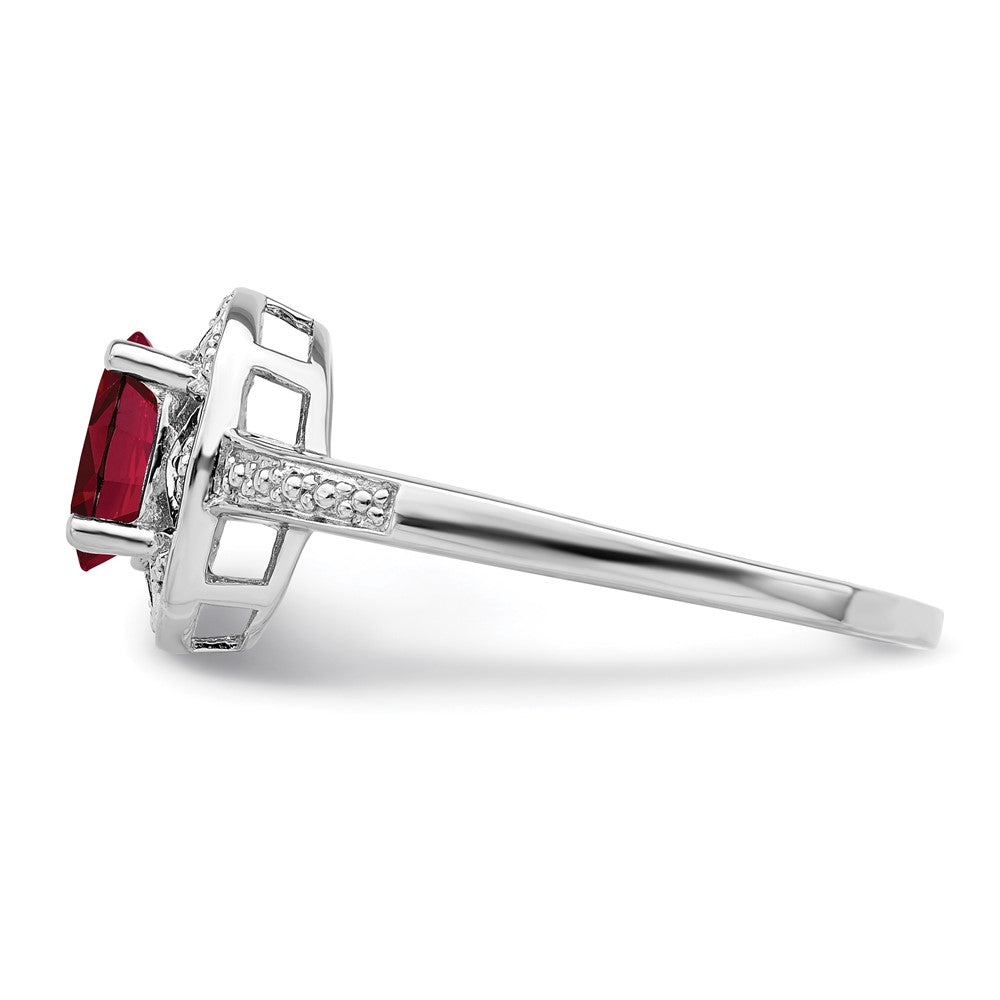 Sterling Silver Rhodium-Plated Diam. & Created Ruby Ring