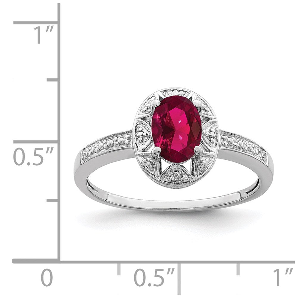 Sterling Silver Rhodium-Plated Diam. & Created Ruby Ring