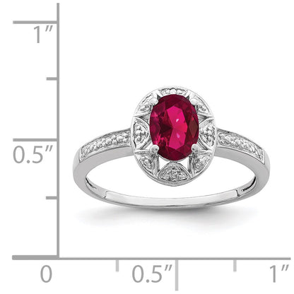 Sterling Silver Rhodium-Plated Diam. & Created Ruby Ring